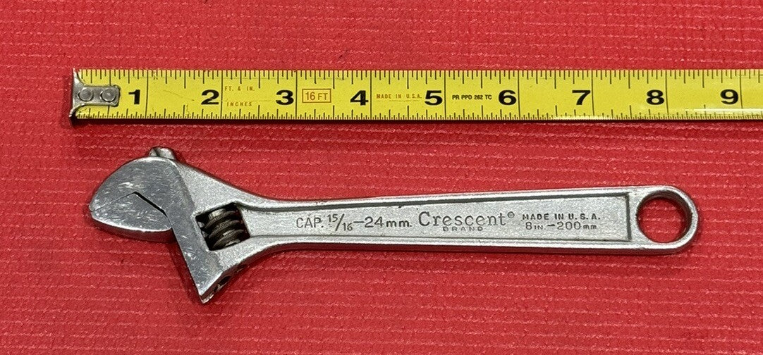 Vintage Crescent Crestoloy 8” Adjustable Wrench CAP.15/16-24mm  Made In USA Nice