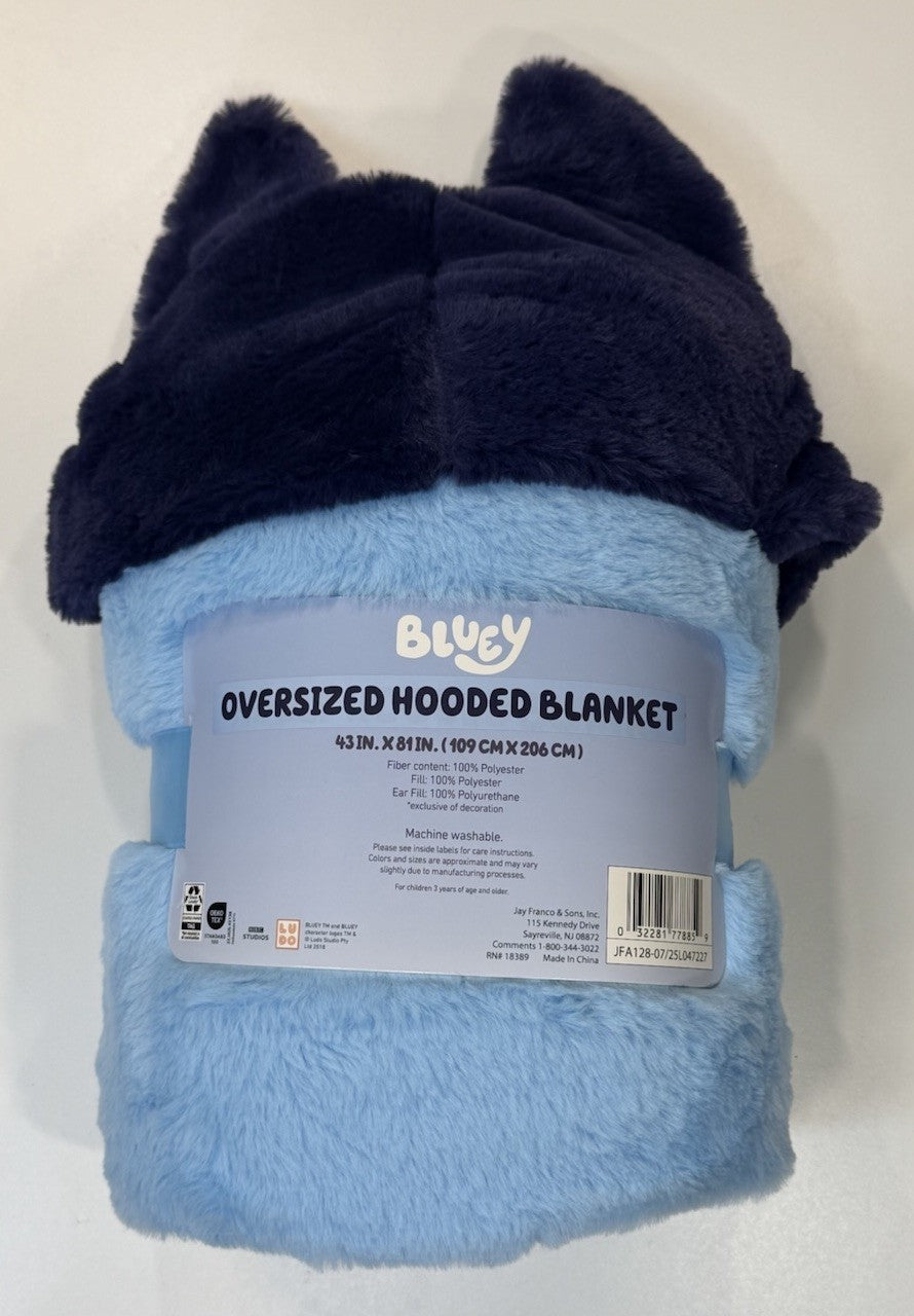 Bluey Oversized Large Adult Hooded Blanket 43”X81” Pockets & Buttons -BLUE | NEW