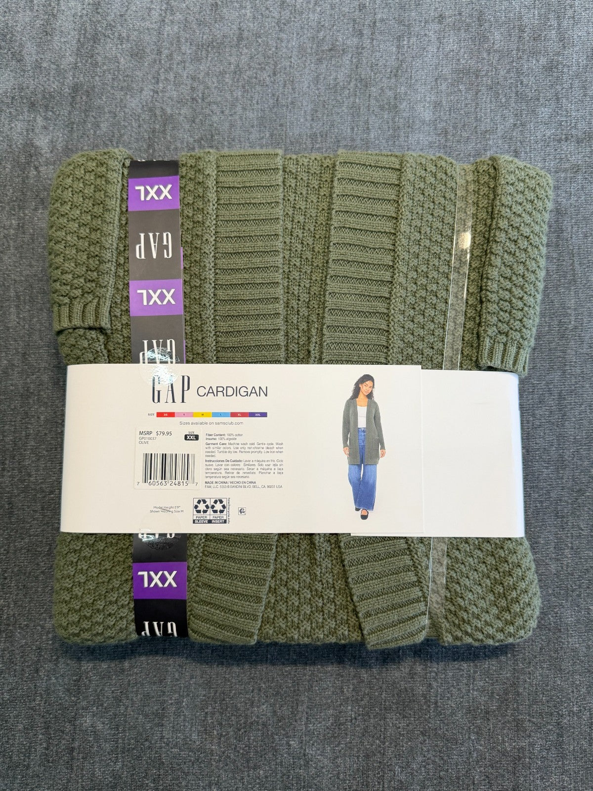 NWT Gap Long Sleeve Open Cardigan Women's 2XL Olive Green Front Pockets Winter