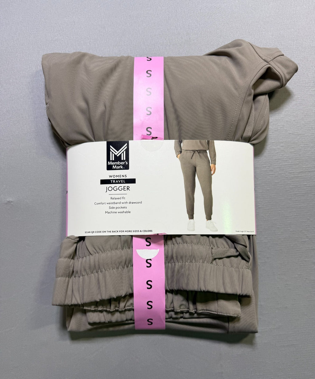 NEW Member's Mark Travel Jogger Pant Women's Small Taupe Drawstring Relaxed-Fit