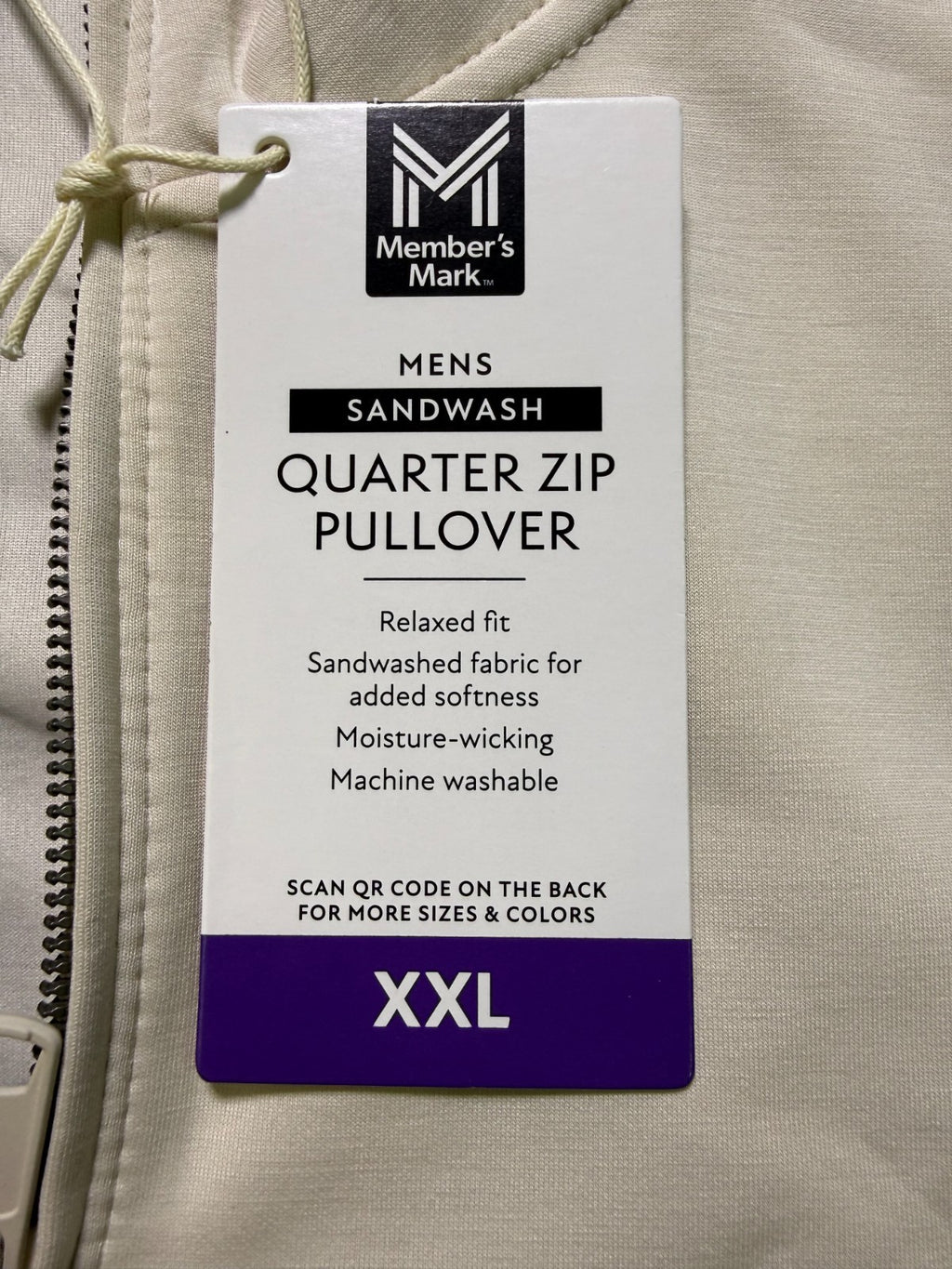 NWT Member's Mark Quarter Zip Pullover Sweatshirt Men's 2XL Beige Long Sleeve
