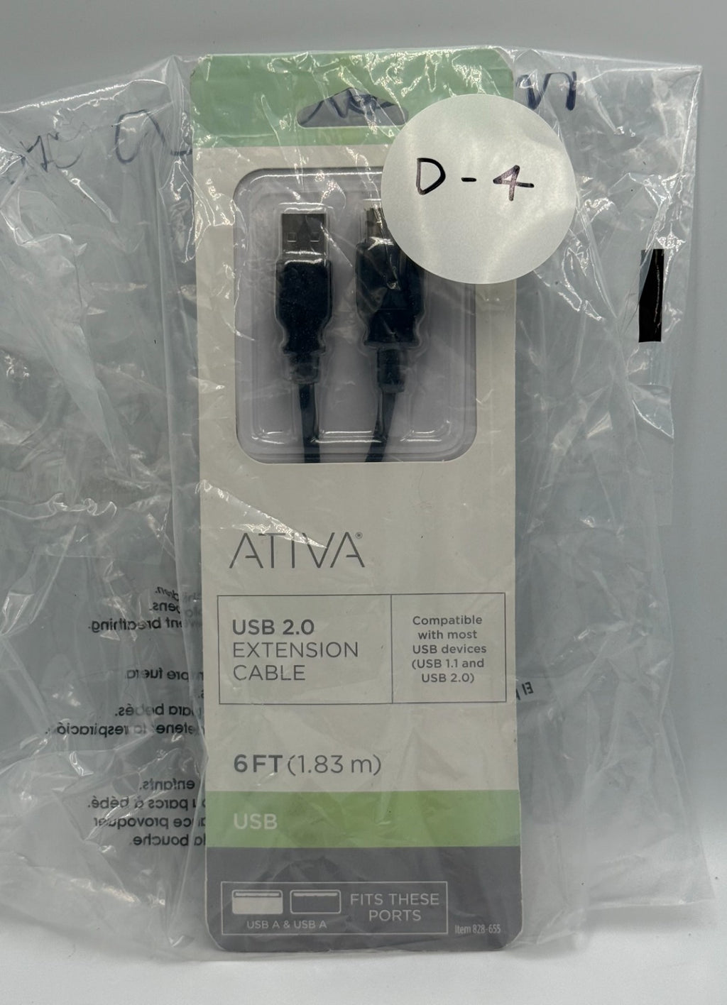 New Ativa 6 Foot USB Extension Cable Black Male to Female Port Extender Cord