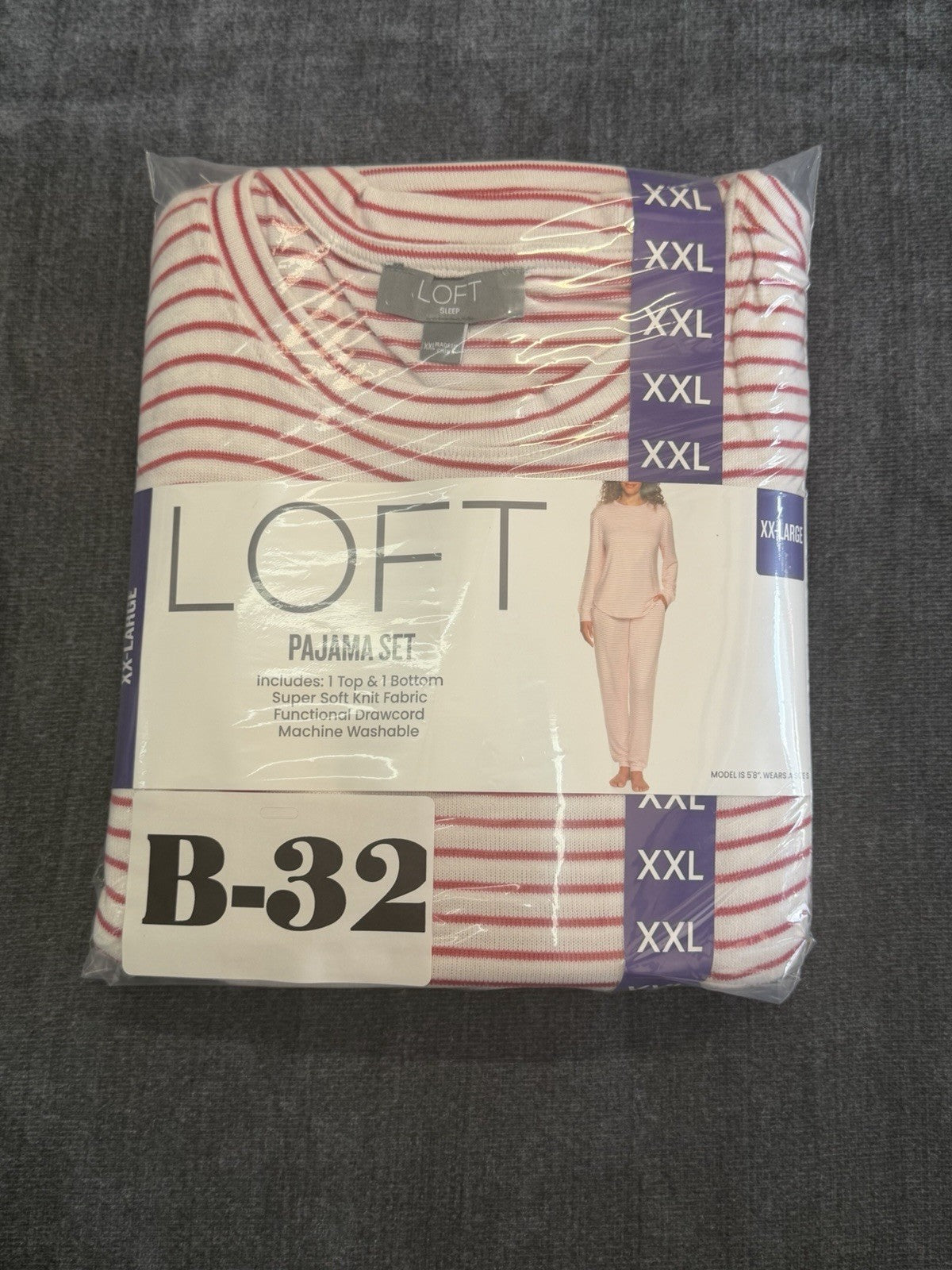 LOFT Pajama Set Women's 2XL White Pink Stripes Comfort Sleepwear Top & Bottom