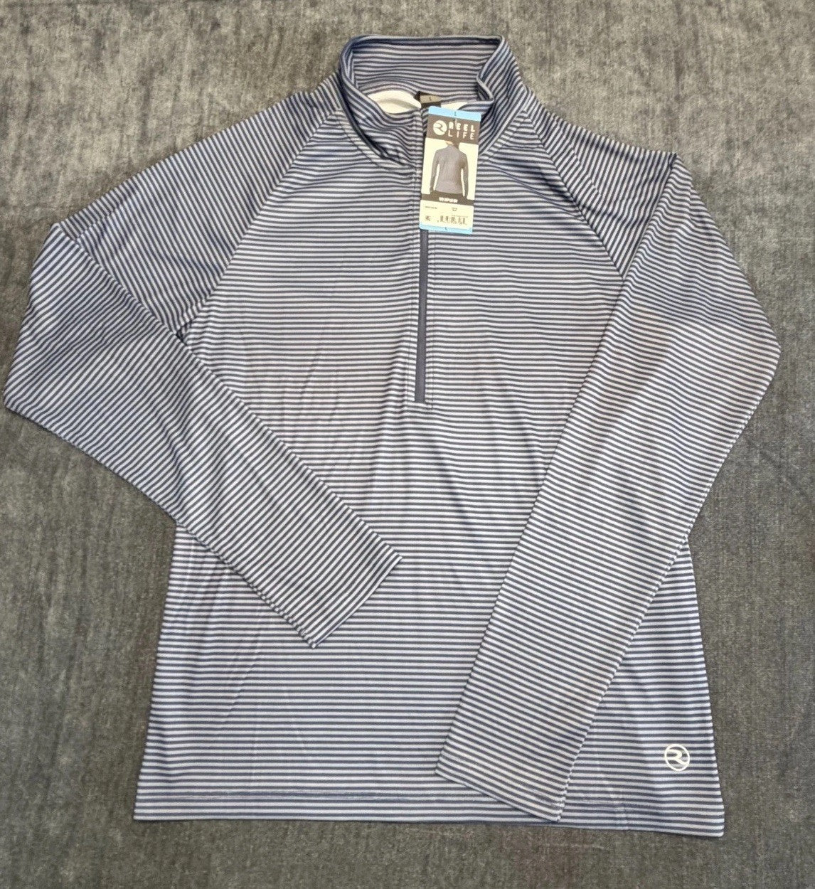 NWT Reel Life 1/2 Zip Long Sleeve UV Shirt Women’s Large Blue Striped Pullover