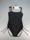 Loft Shirred Side Tie One-Piece Swimsuit Women's Large Black Sleeveless Summer