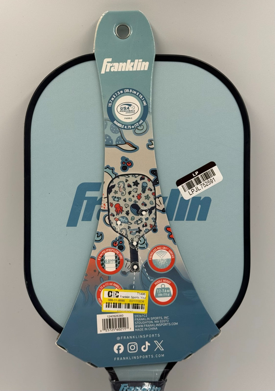 New Franklin Youth Pickleball Paddle Sea Creature Polymer Core Leo Chun Racquet