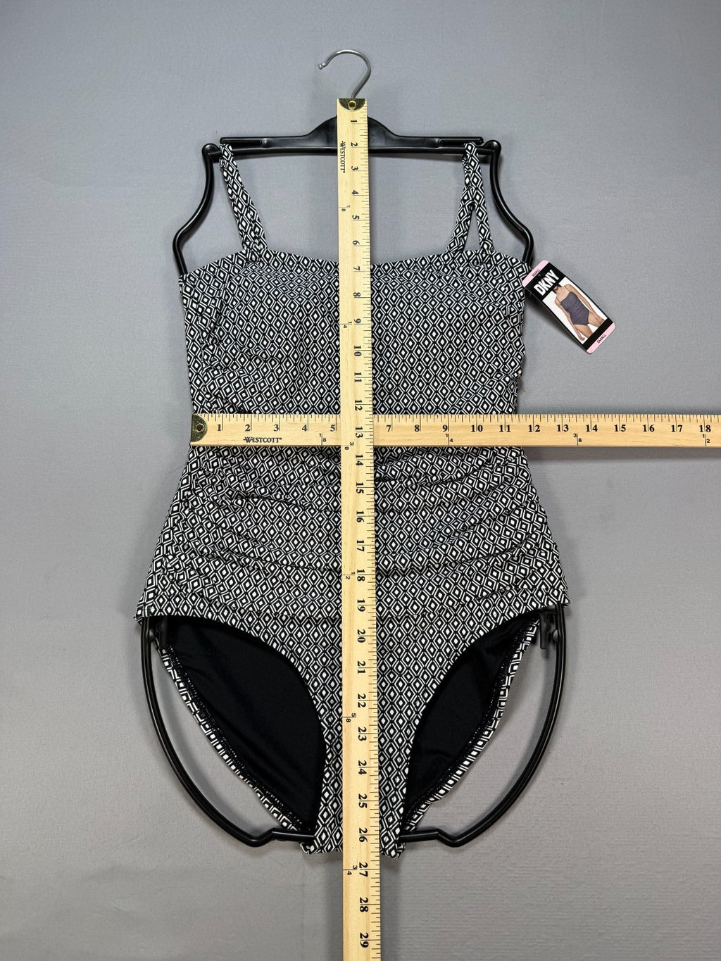 NWT DKNY Bandeau Maillot One-Piece Swimsuit Women's Small Black White Beach