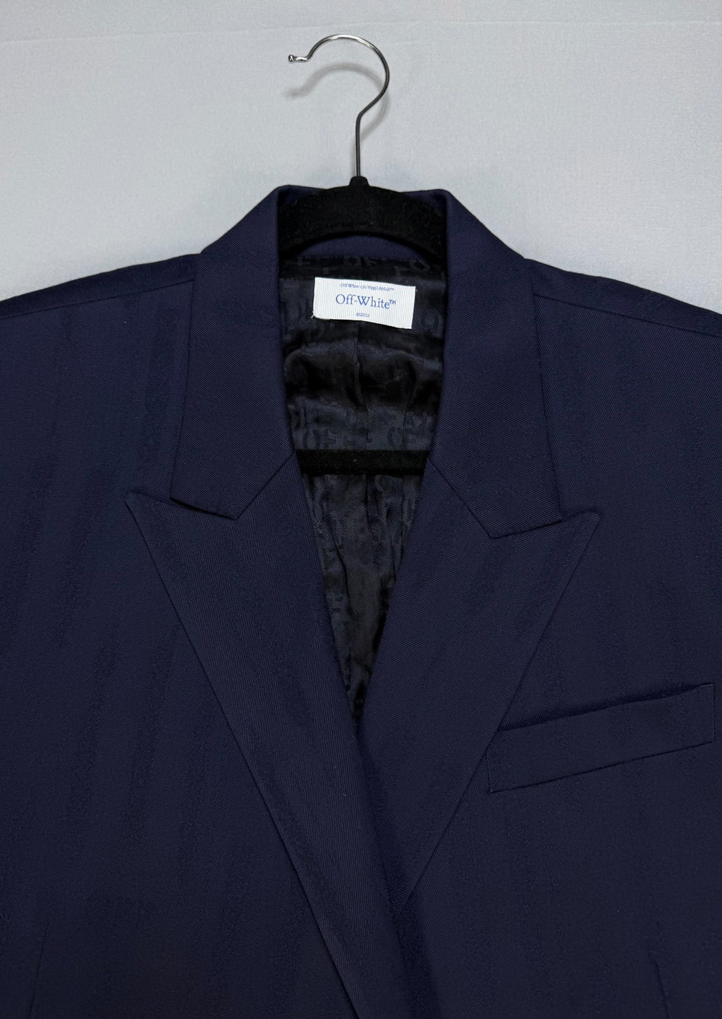 Off-white Shibori Jacquard Slim Double Breasted Jacket Men's Navy Blue 48 Casual