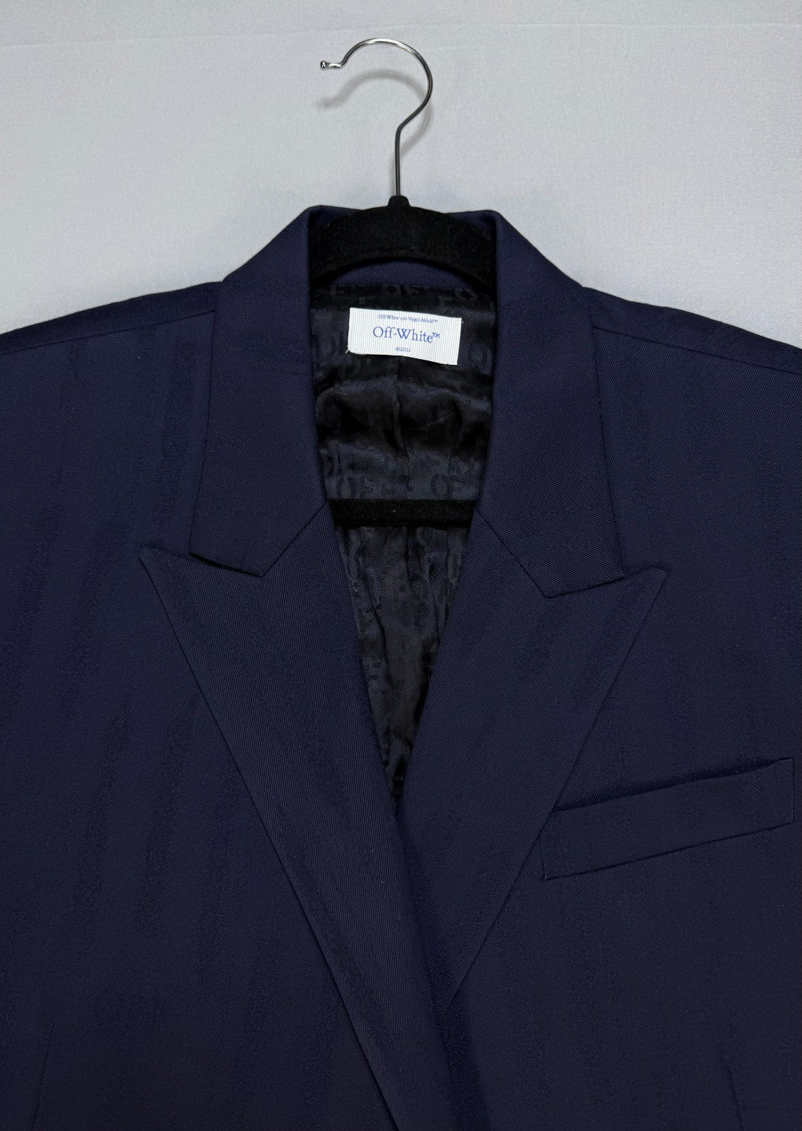 Off-white Shibori Jacquard Slim Double Breasted Jacket Men's Navy Blue 48 Casual