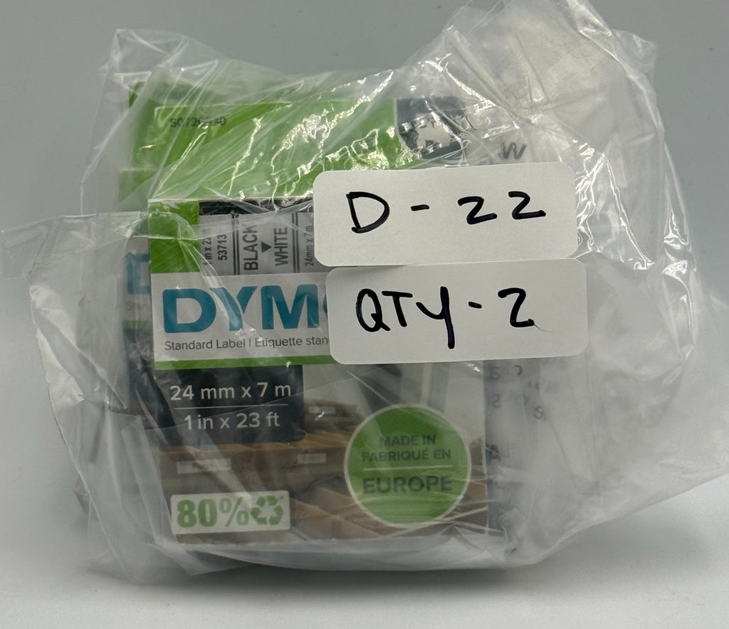 NEW DYMO D1 53713 S0720930 Standard Label Tape Black on White - 24mm 1" x 23ft
