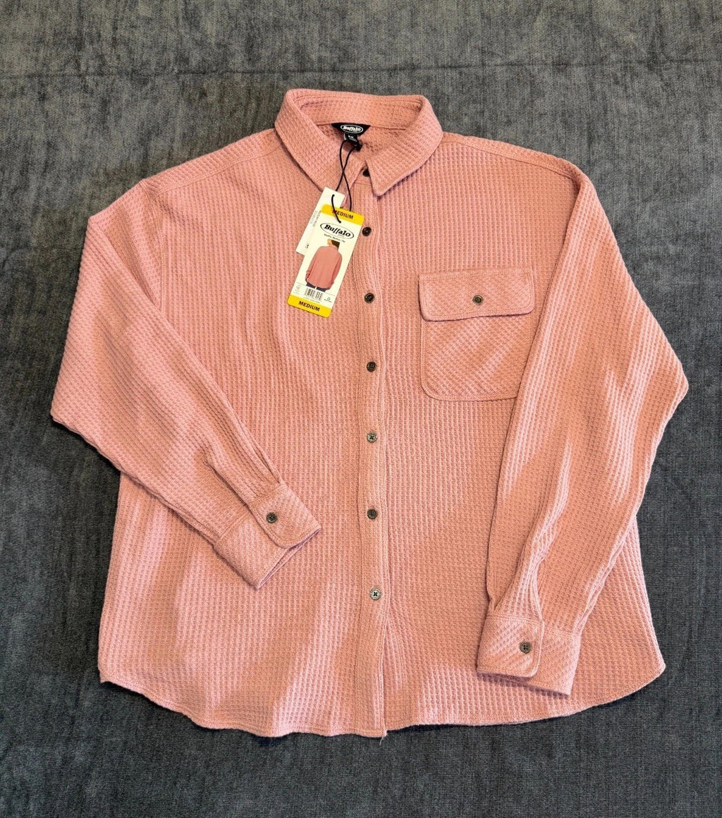 NWT Buffalo David Bitton Waffle Knit Button-UP Shirt Women's Medium Rose Pink