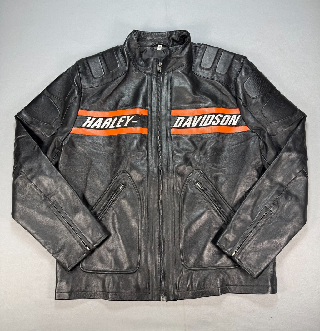 Real Leather Harley Davidson Embroidered Mens Small Motorcycle Biker Jacket