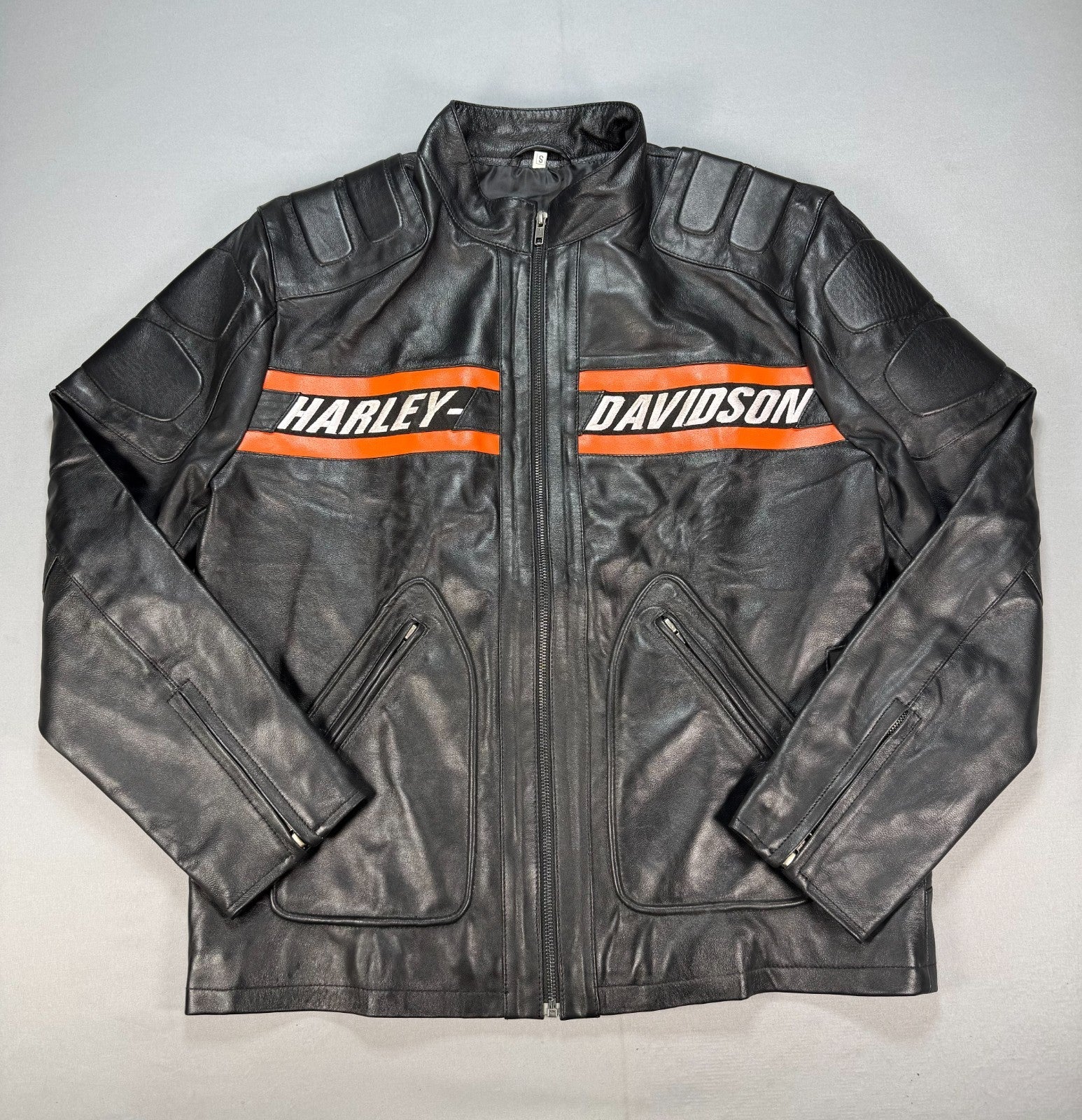 Real Leather Harley Davidson Embroidered Mens Small Motorcycle Biker Jacket