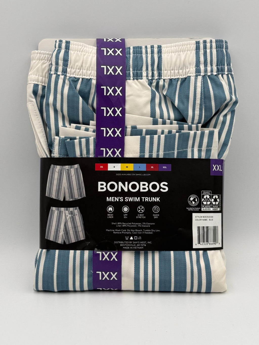 NWT Bonobos Swim Trunks Men's 2XL White Blue Striped Drawstring Summer Beach