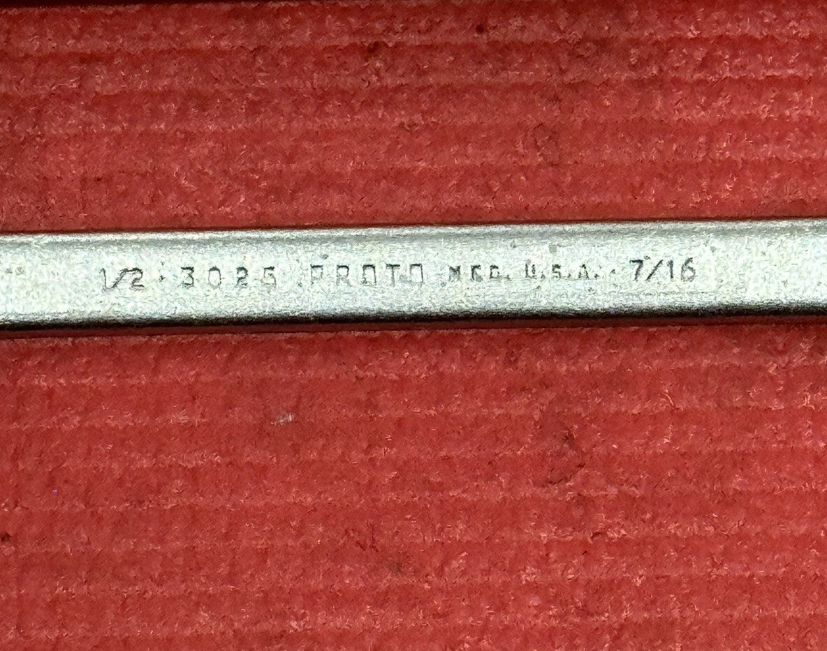 Vintage PROTO Tools 3025, SAE 1/2" X 7/16" Double Open-End Wrench Made in USA