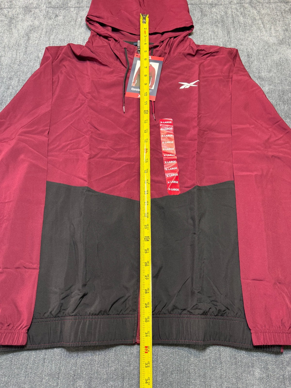 NWT Reebok Full Zip Training Woven Jacket Men's XL Maroon Black Adjustable Hood