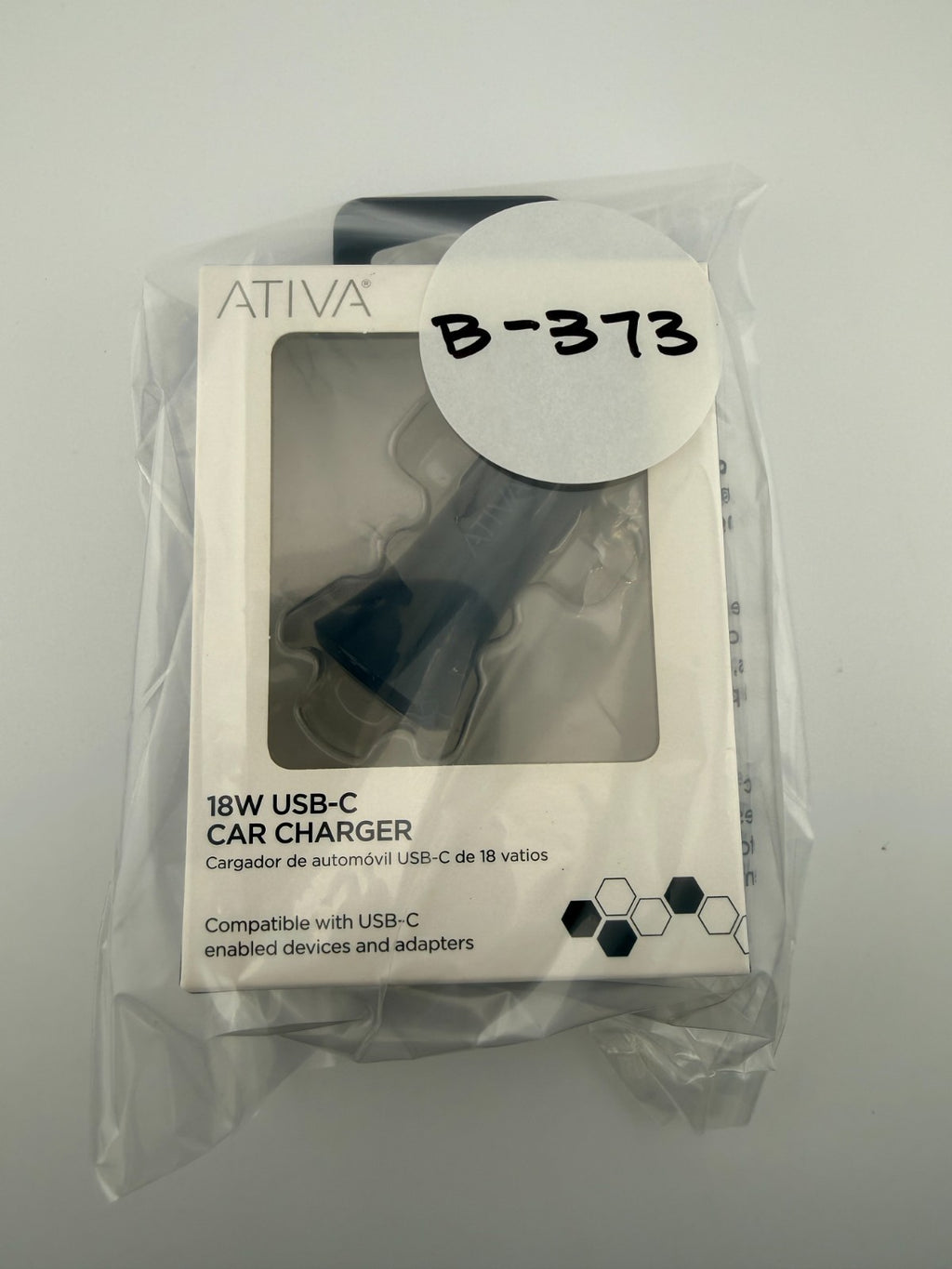 NEW Ativa 45867 Black Plastic LED Light Indicator 18W USB-C Car Charger