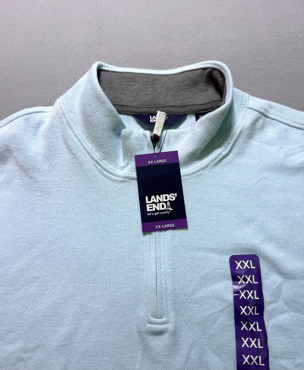 NWT Lands' End Quarter Zip Pullover Sweater Men's 2XL Blue Long Sleeve Mock Neck