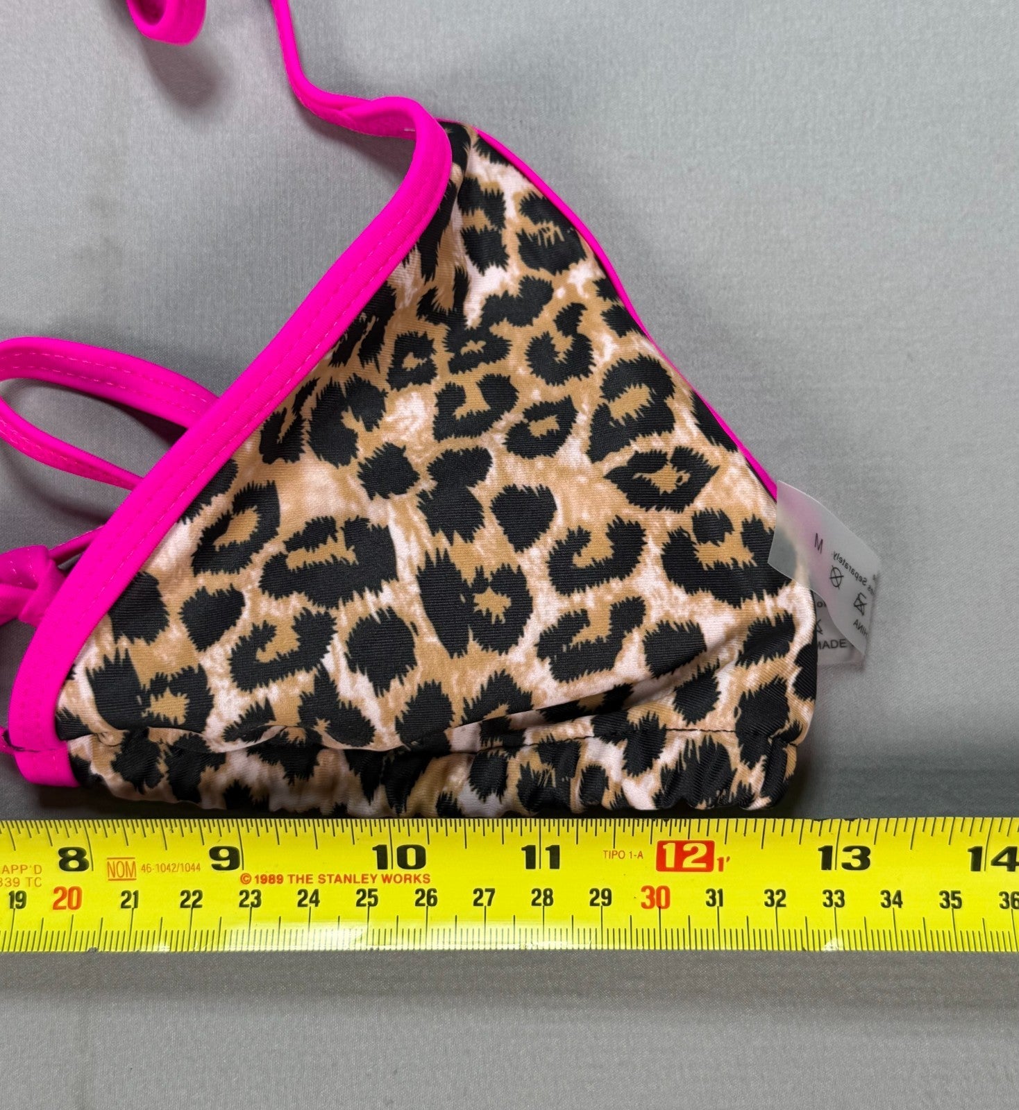 Women's Leopard Print Bikini Set Medium Pink Trim Triangle Top High Cut Bottoms