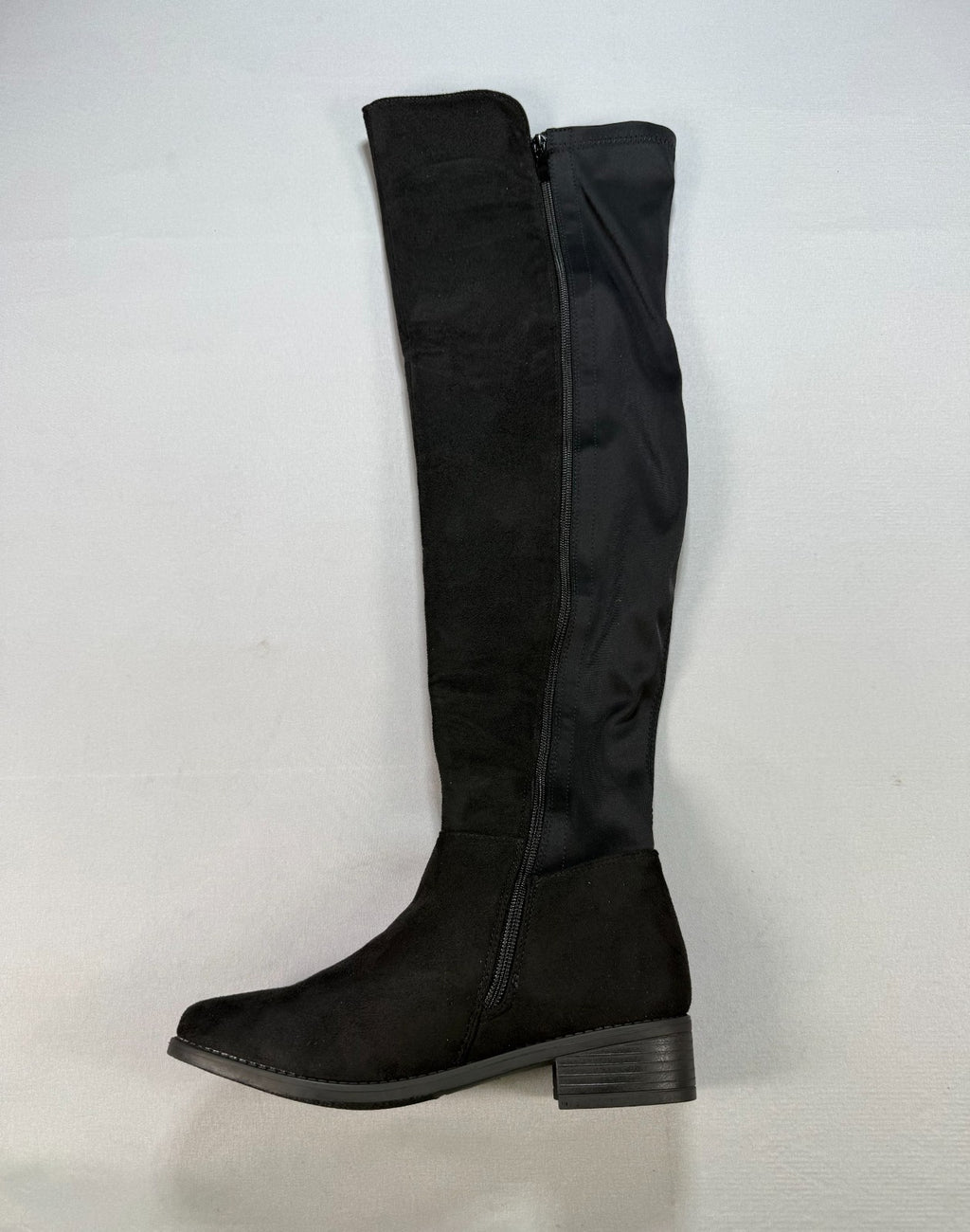 Eettaro Over Knee Suede Boots Women's 7 Black Side Zipper Almond Toe Block Heel
