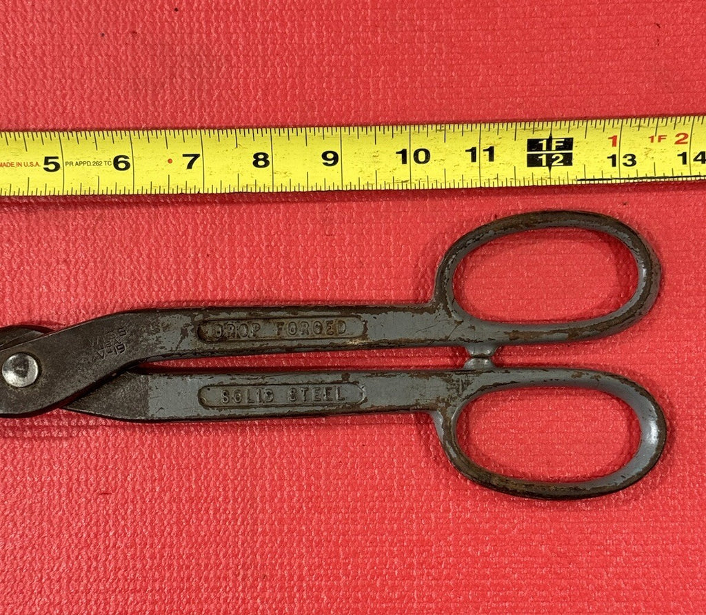 Vintage Wiss V-19 Drop Forged Solid Steel Tin Snips 12in. Long Made in USA