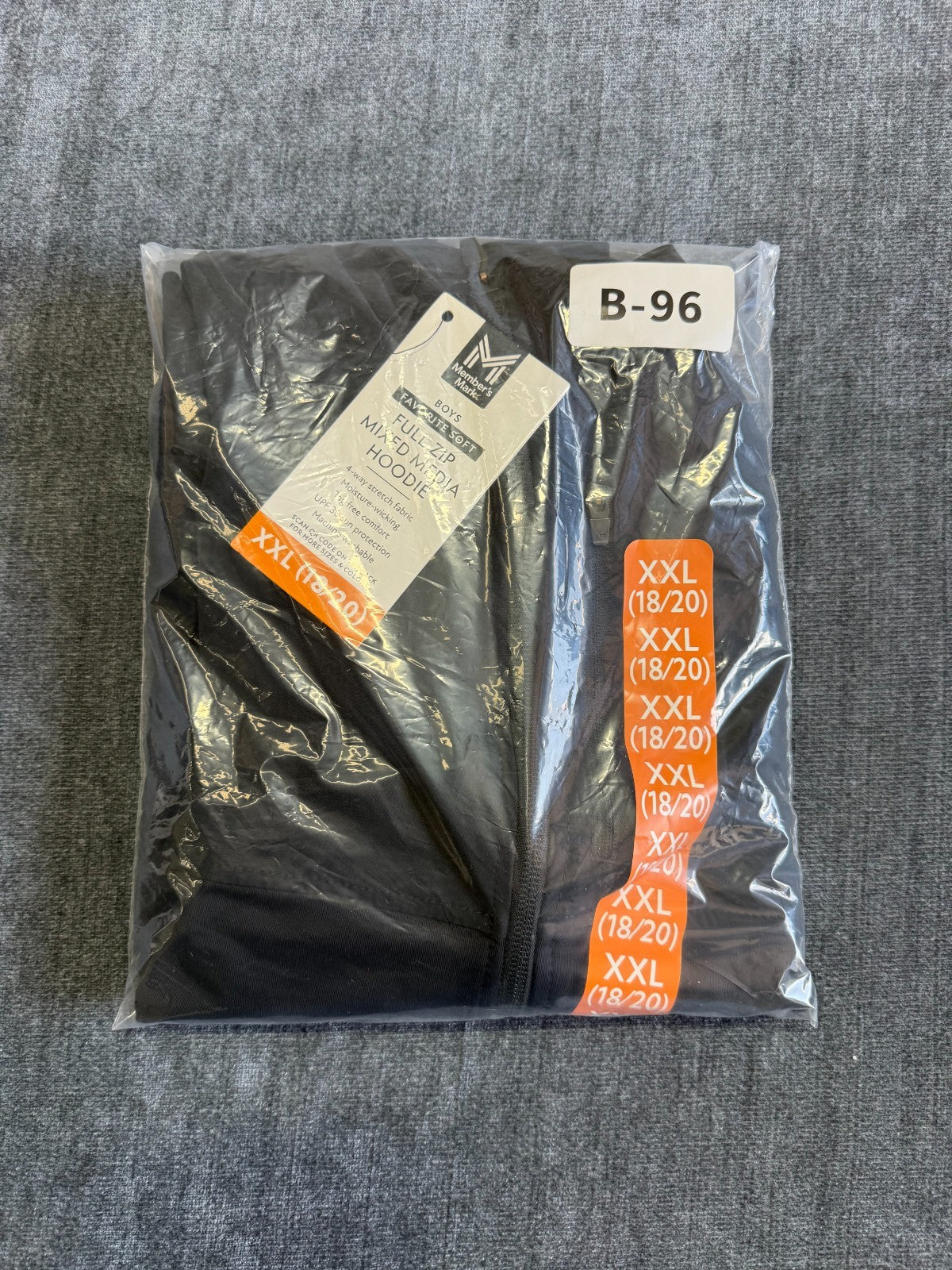 NWT Member's Mark Full-Zip Mixed Media Hoodie Boys XXL (18/20) Black Long Sleeve