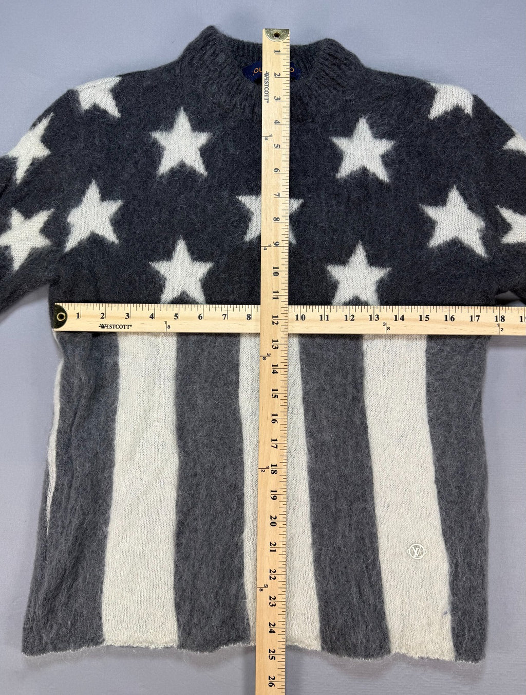 Louis Vuitton Mohair Sweater Men's Small Gray White American Flag Long Sleeve