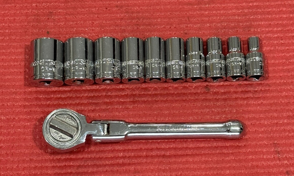 Pittsburgh Pro New 11pc Set 1/4” Drive Stubby Flex Ratchet & SAE Sockets 6pt Set