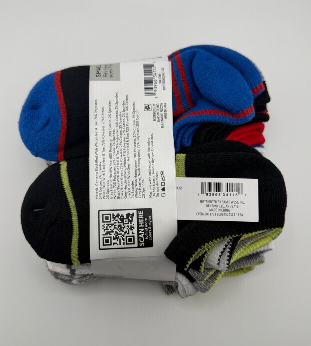 Member's Mark No-Show Socks Kid's Multicolor Comfort Cotton S 7-10 Pack of 10