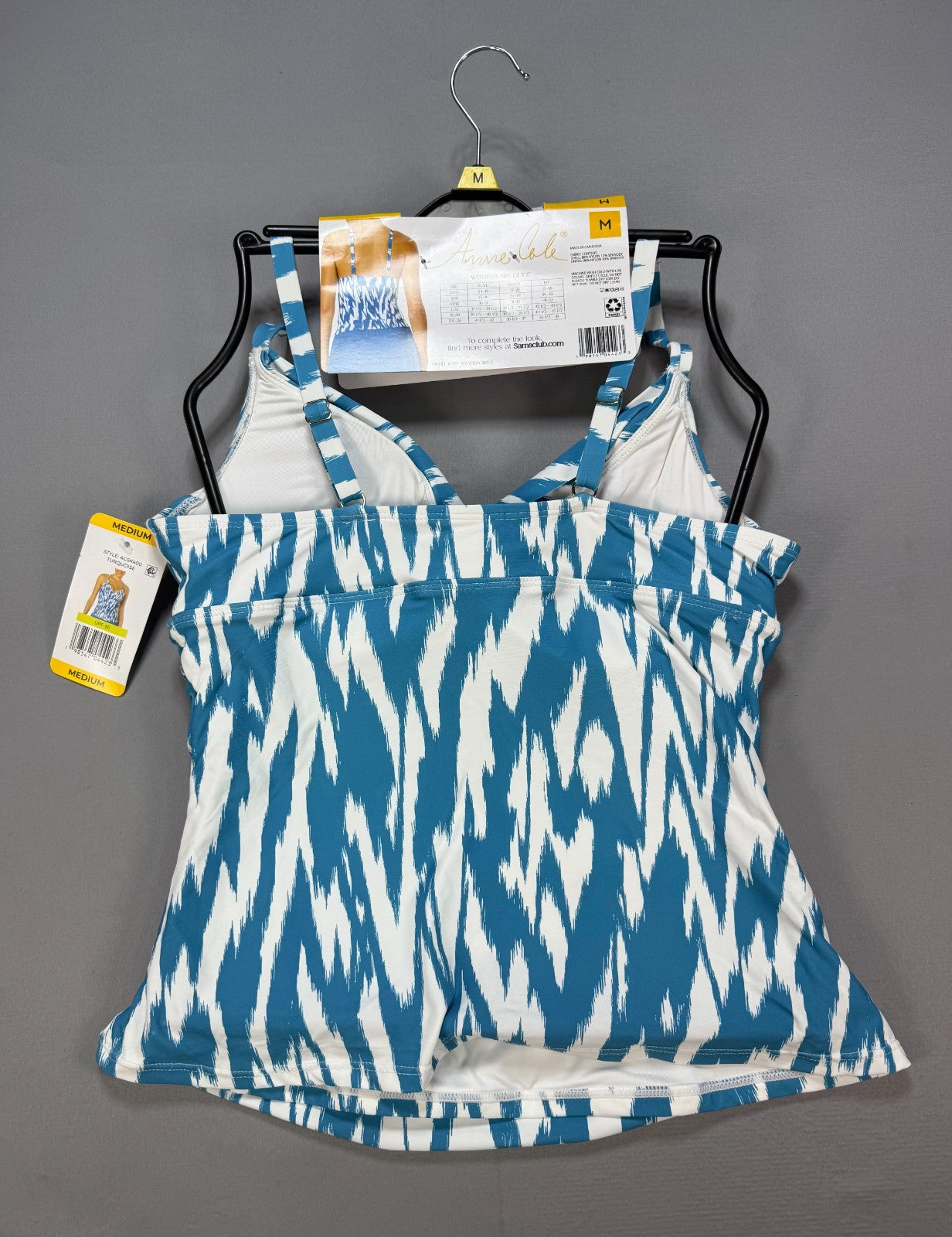NWT Anne Cole Ruched Bustier One-Piece Swim Top Women's Medium Blue White UPF 50