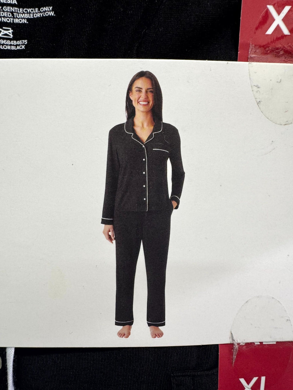 NEW Members Mark Notch Collar Pajama Set 2-Piece Women's XL Black Long-Sleeve
