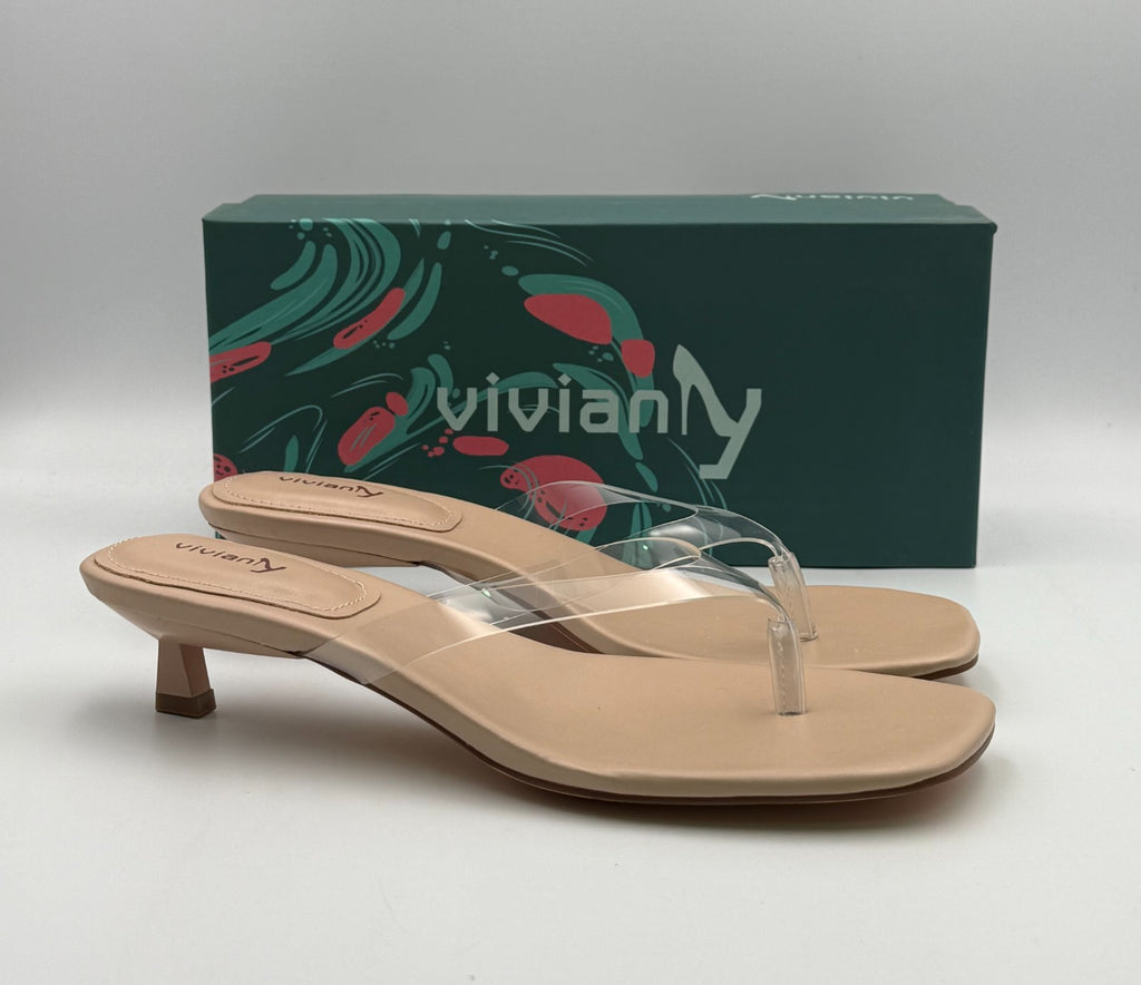 NWB Vivianly Flip Flops Kitten Heel Backless Sandals Women 8 Clear Stiletto Heel