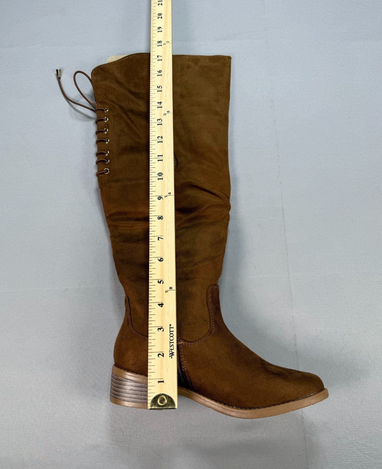 Eettaro Over Knee Faux Suede Boots Women 5 Camel Side Zip Almond Toe Block Heel