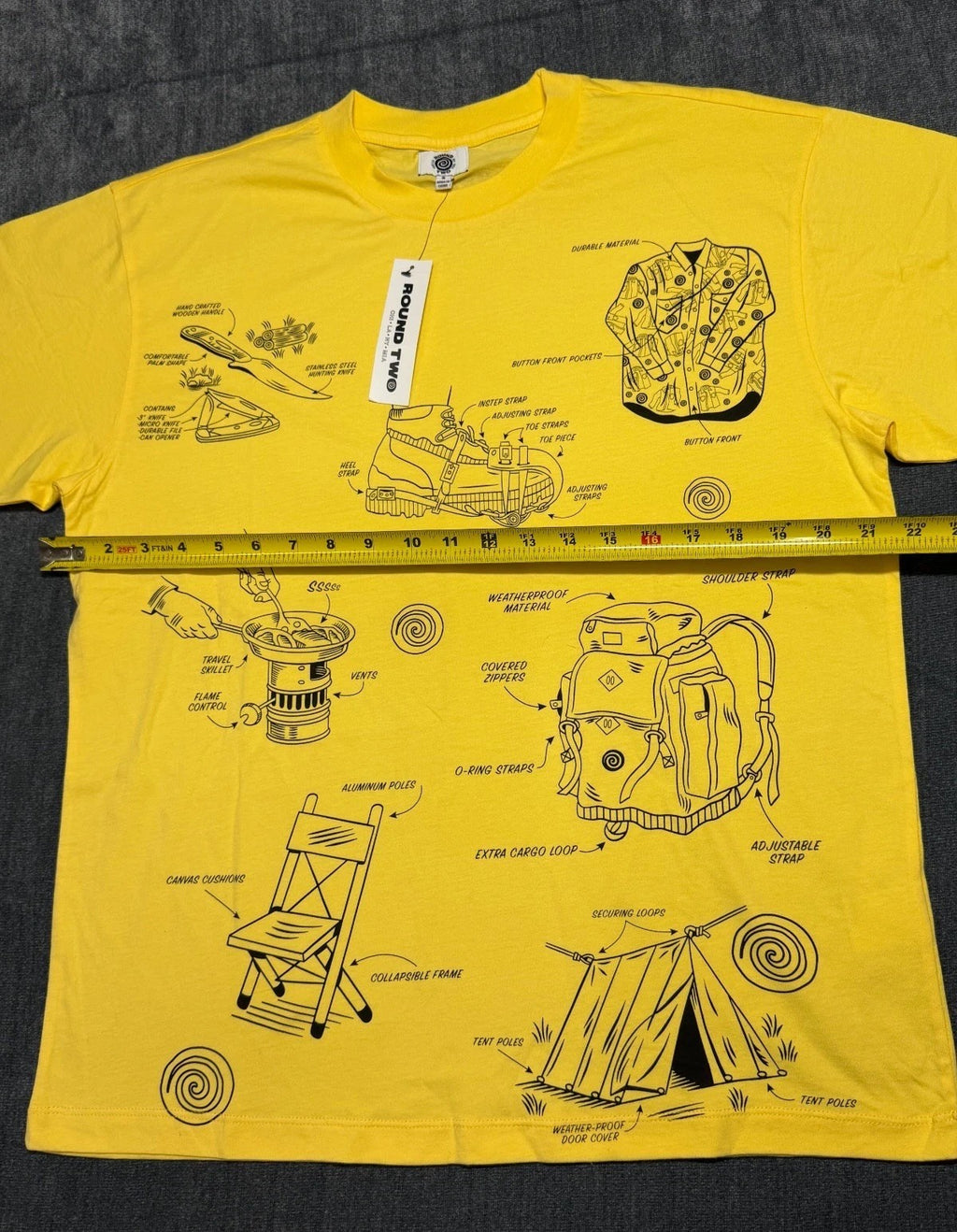 NWT Round Two Dino Tee Shirt Men's Small Lime Yellow Graphic Print Short Sleeve