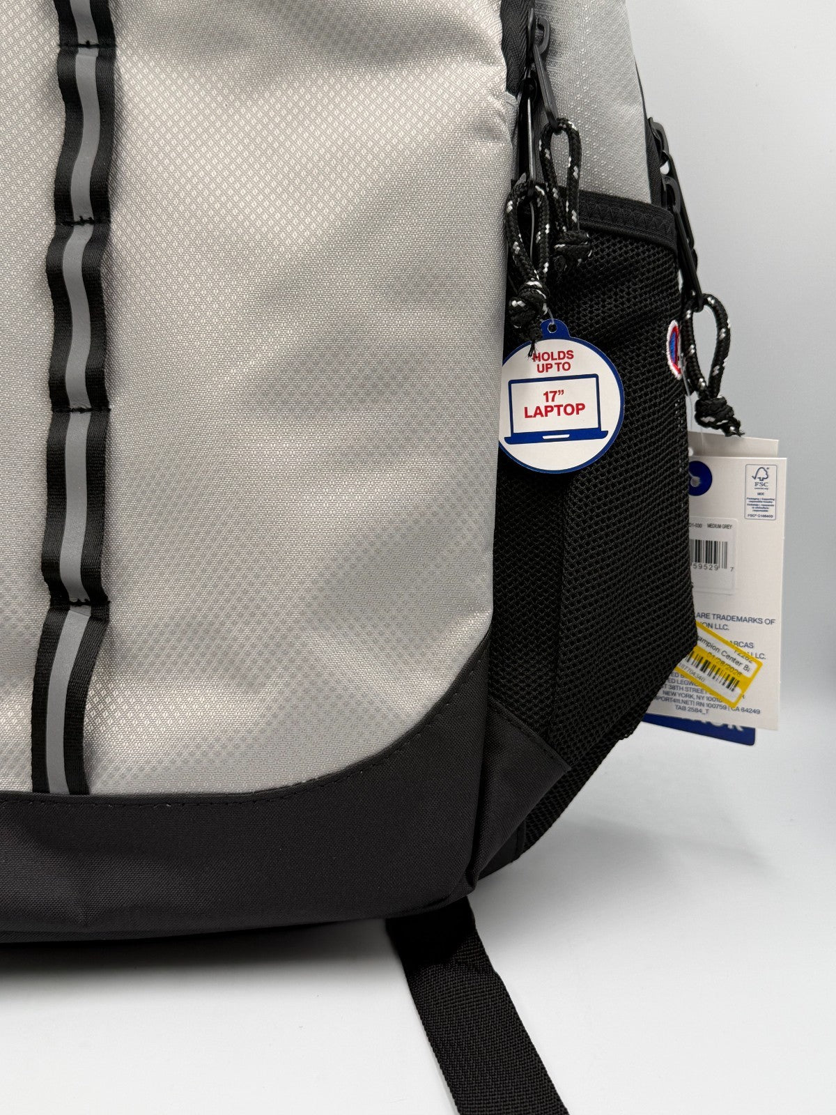 NWT Champion Center Backpack Gray Black Red Fits 17" Laptop School Travel Bag