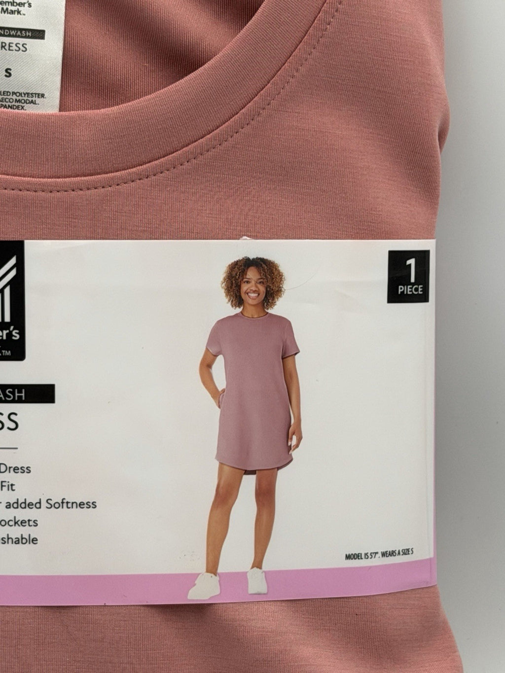 NEW Member's Mark Sandwash Dress Women's SIZE Small Pink Relaxed Fit