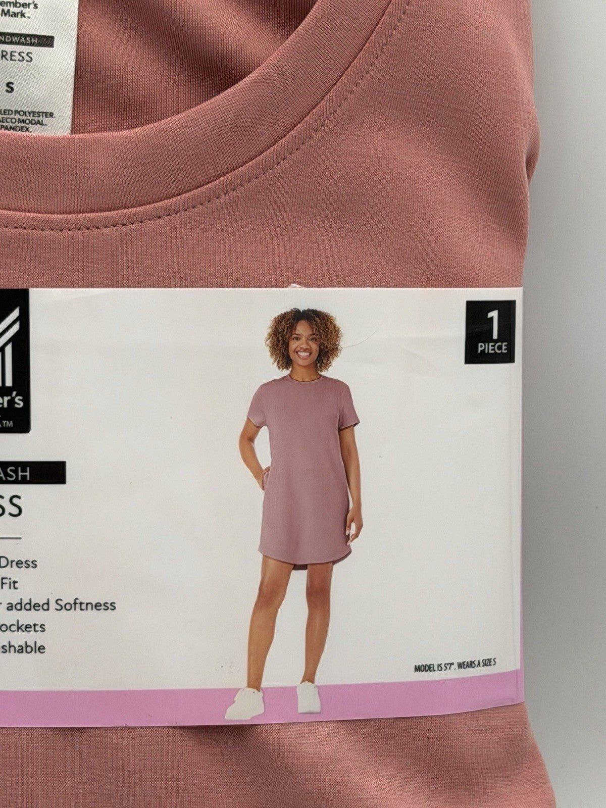 NEW Member's Mark Sandwash Dress Women's SIZE Small Pink Relaxed Fit