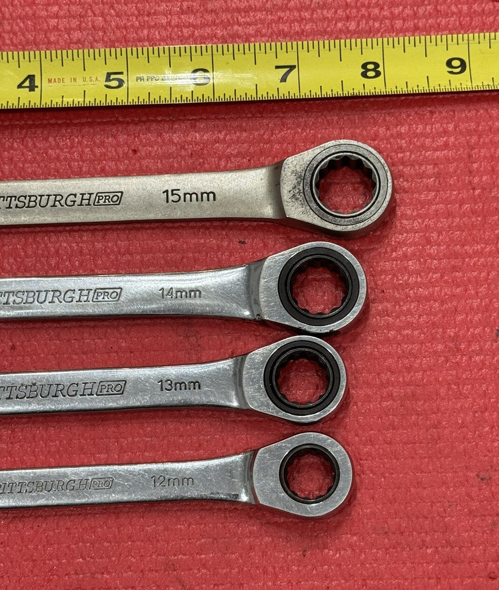 Pittsburgh Pro Tools 4 PC Metric 12MM-15MM Ratcheting Combination Wrench Set