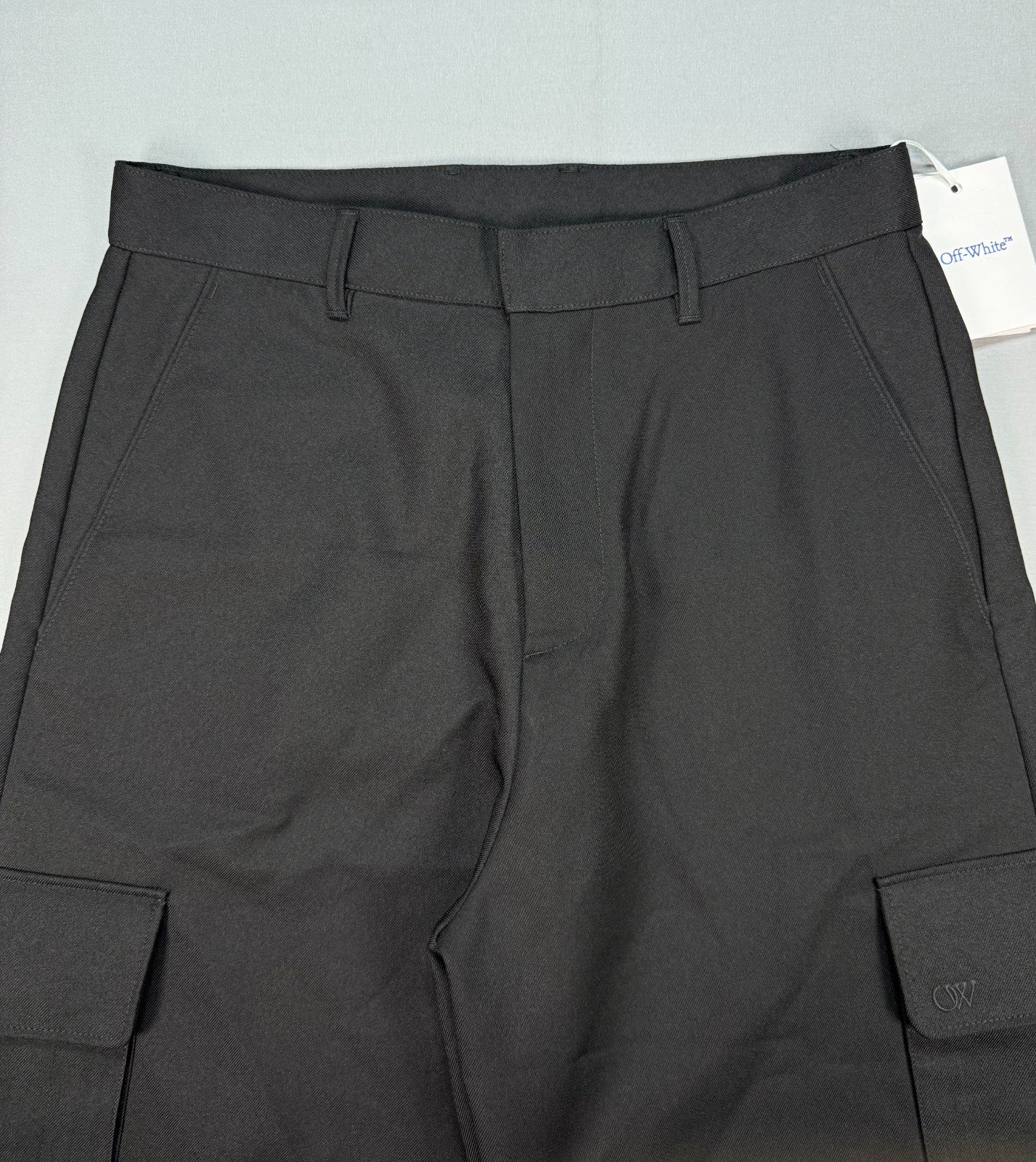 NWT Off-White OW Embroidered Drill Cargo Pants Men's 46 Black Pockets Workwear