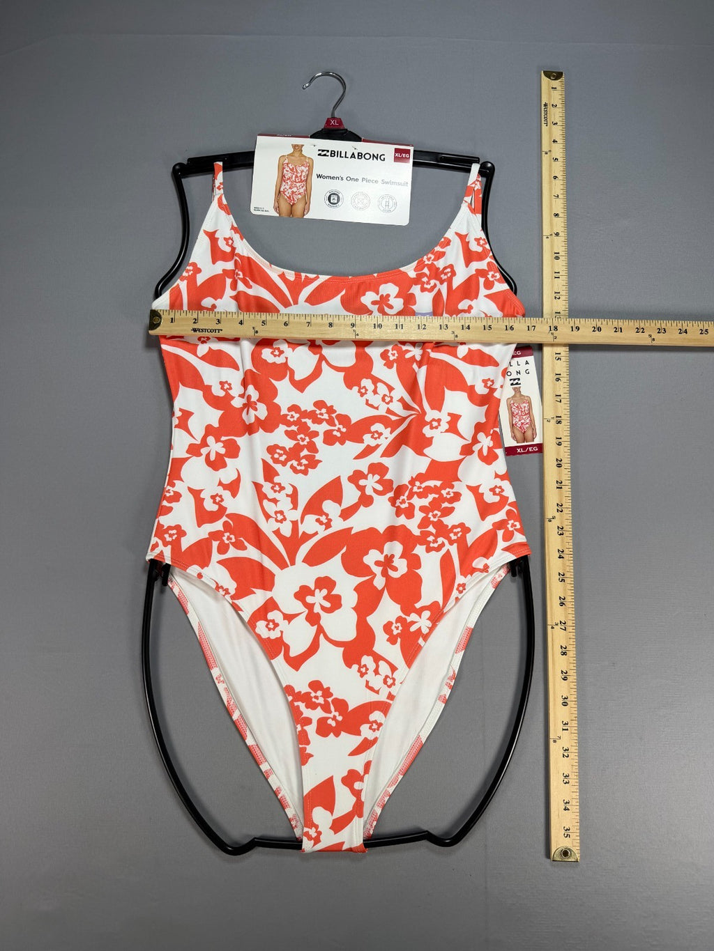 NWT Billabong One-Piece Swimsuit Women XL Orange Floral Sleeveless Summer Beach