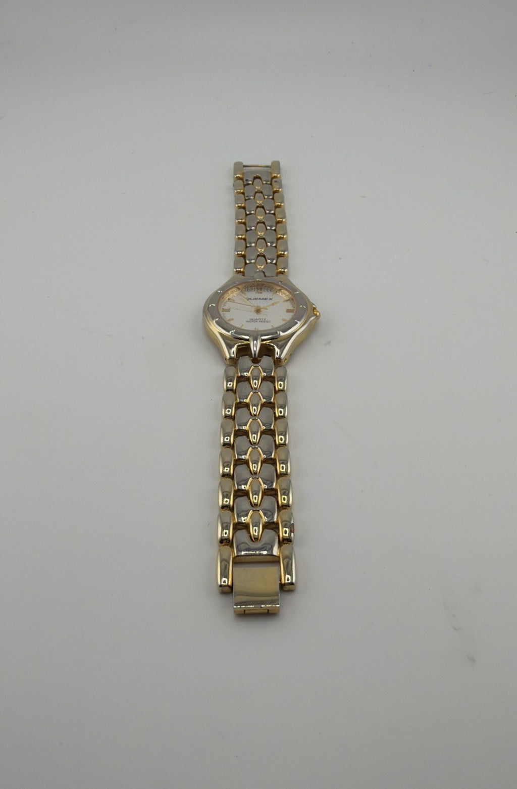 Vintage Quemex Watch Silver Gold Tone Quartz Water Resistant Needs Battery