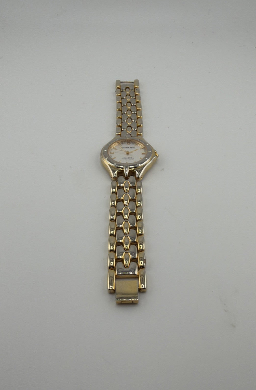 Vintage Quemex Watch Silver Gold Tone Quartz Water Resistant Needs Battery