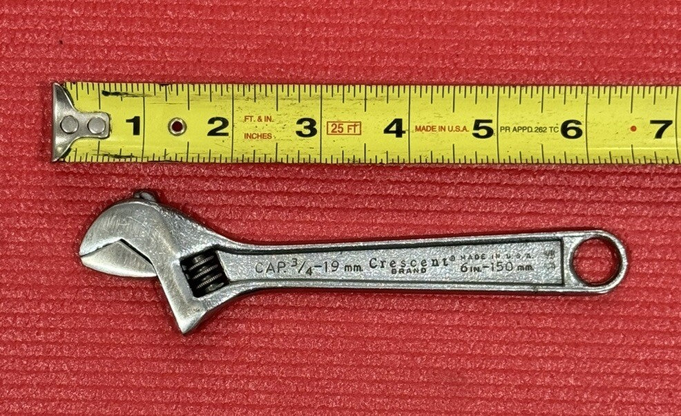 CRESCENT Crestoloy Steel, 6” Adjustable Wrench, CAP 3/4-19mm 150mm Made In USA