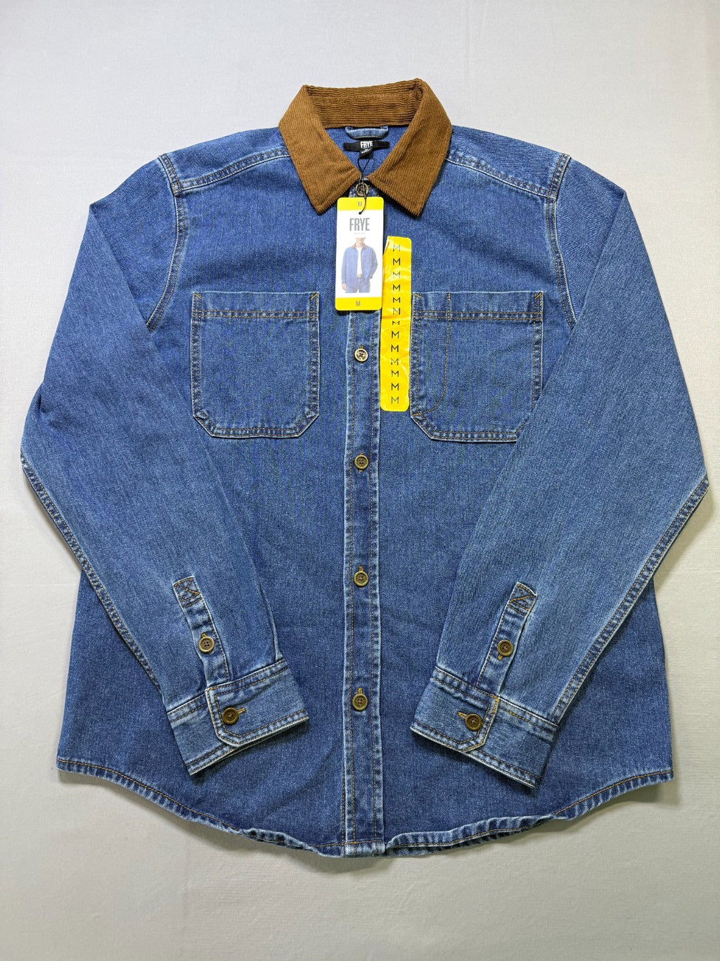 NWT Frye Denim Barn Shacket Men's Medium Blue Long Sleeve Button Flap Pockets