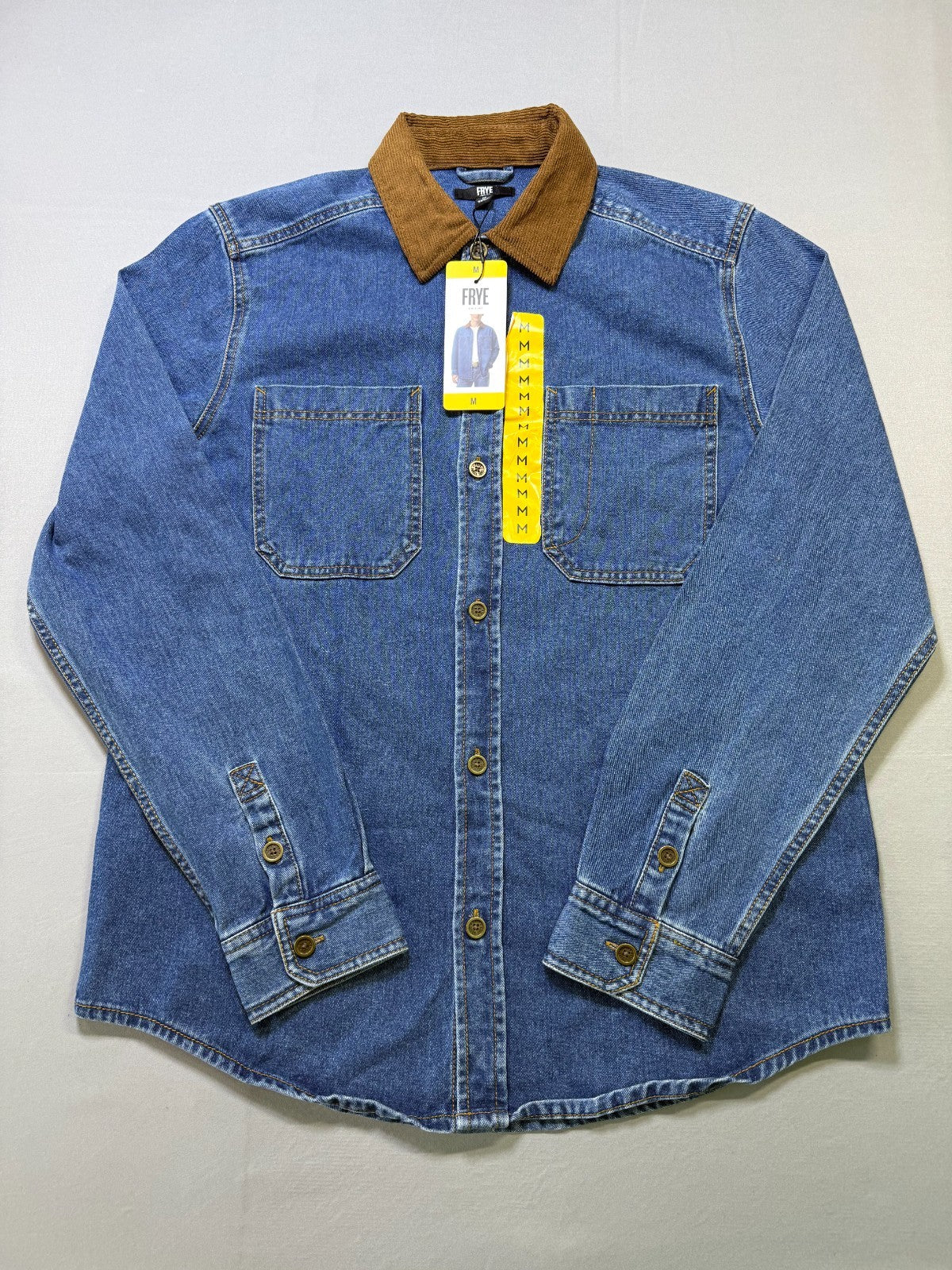 NWT Frye Denim Barn Shacket Men's Medium Blue Long Sleeve Button Flap Pockets