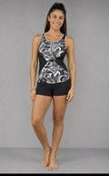 ZeroXposur Swirl Zip Front 2-Piece Tankini Swim Set Women's Small Black/White