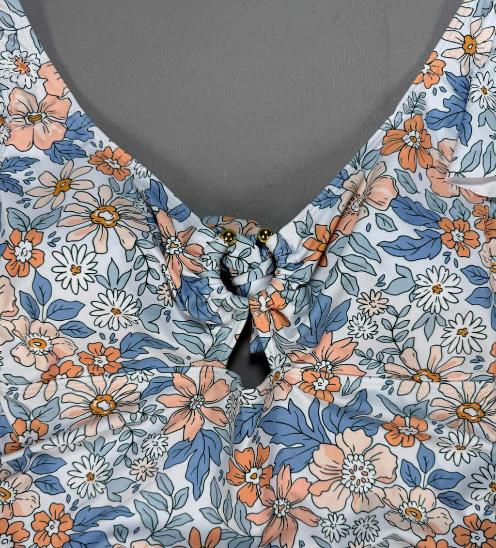 Eomenie One Piece Swimsuit Women's Large Blue Floral Tummy Control Bathing Suit