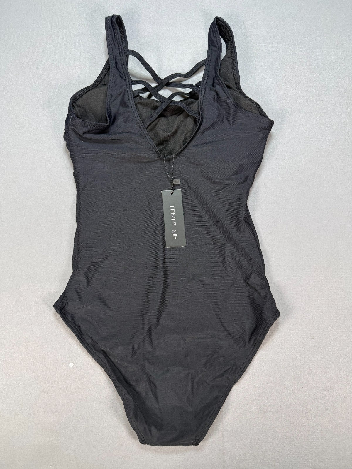 NWT Tempt Me Women One Piece Swimsuit Women's XS Black Ruched Tummy Criss Cross