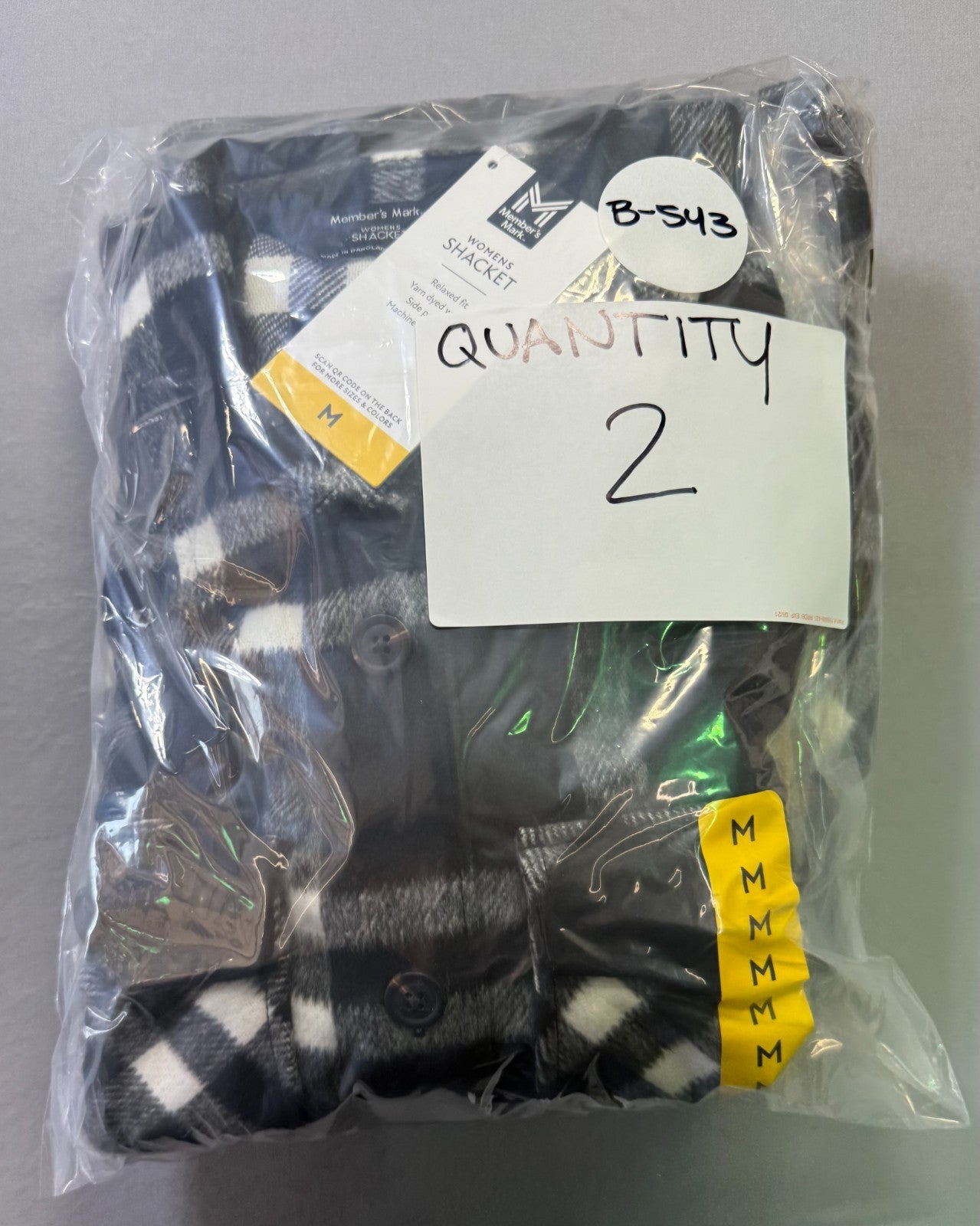 NWT Member's Mark Button-Front Plaid Shacket Women's Medium Black/White Pockets