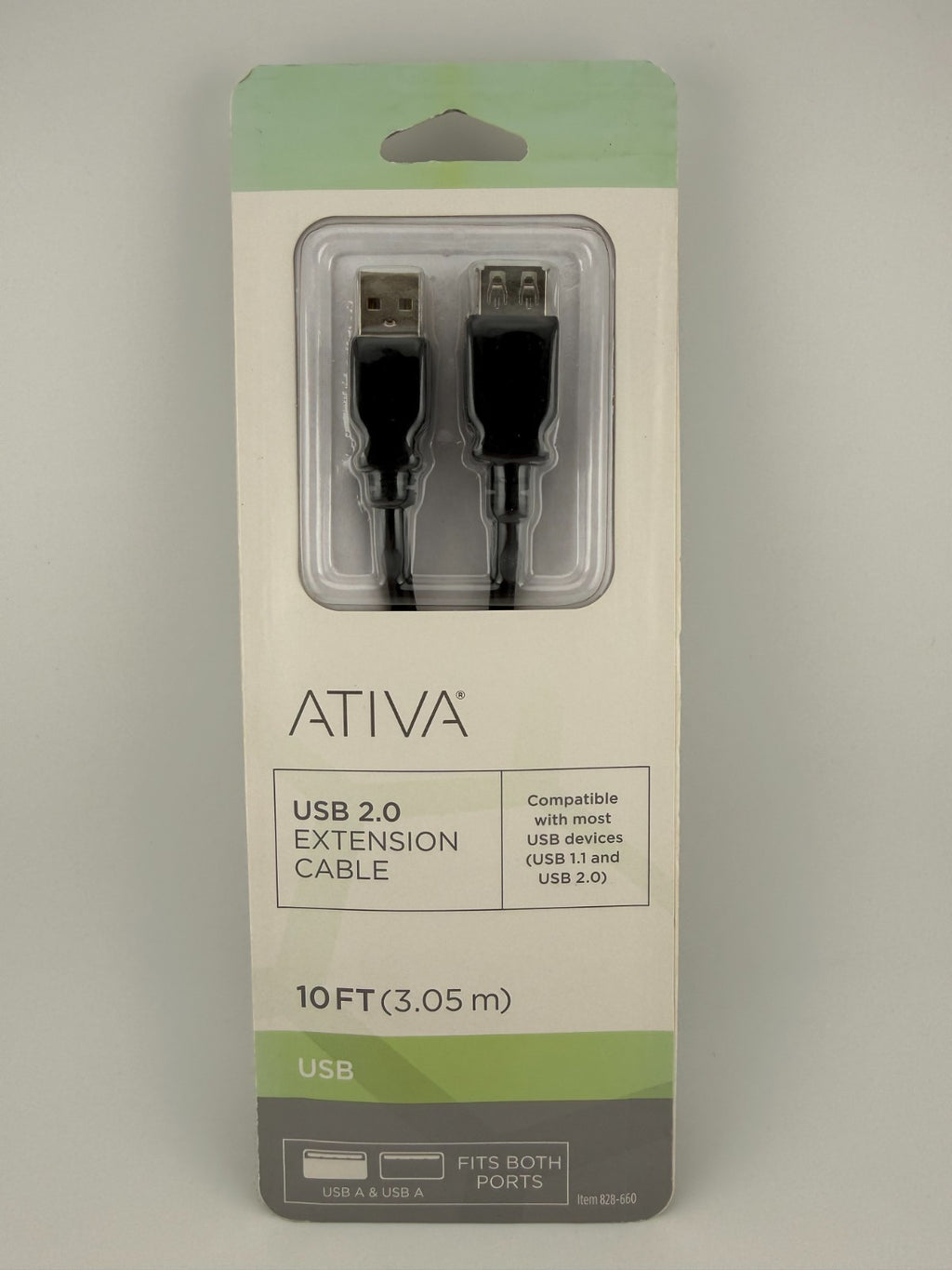 NEW Ativa 828-560 Black USB-A Male to Female 3.05m 10ft USB 2.0 Extension Cable